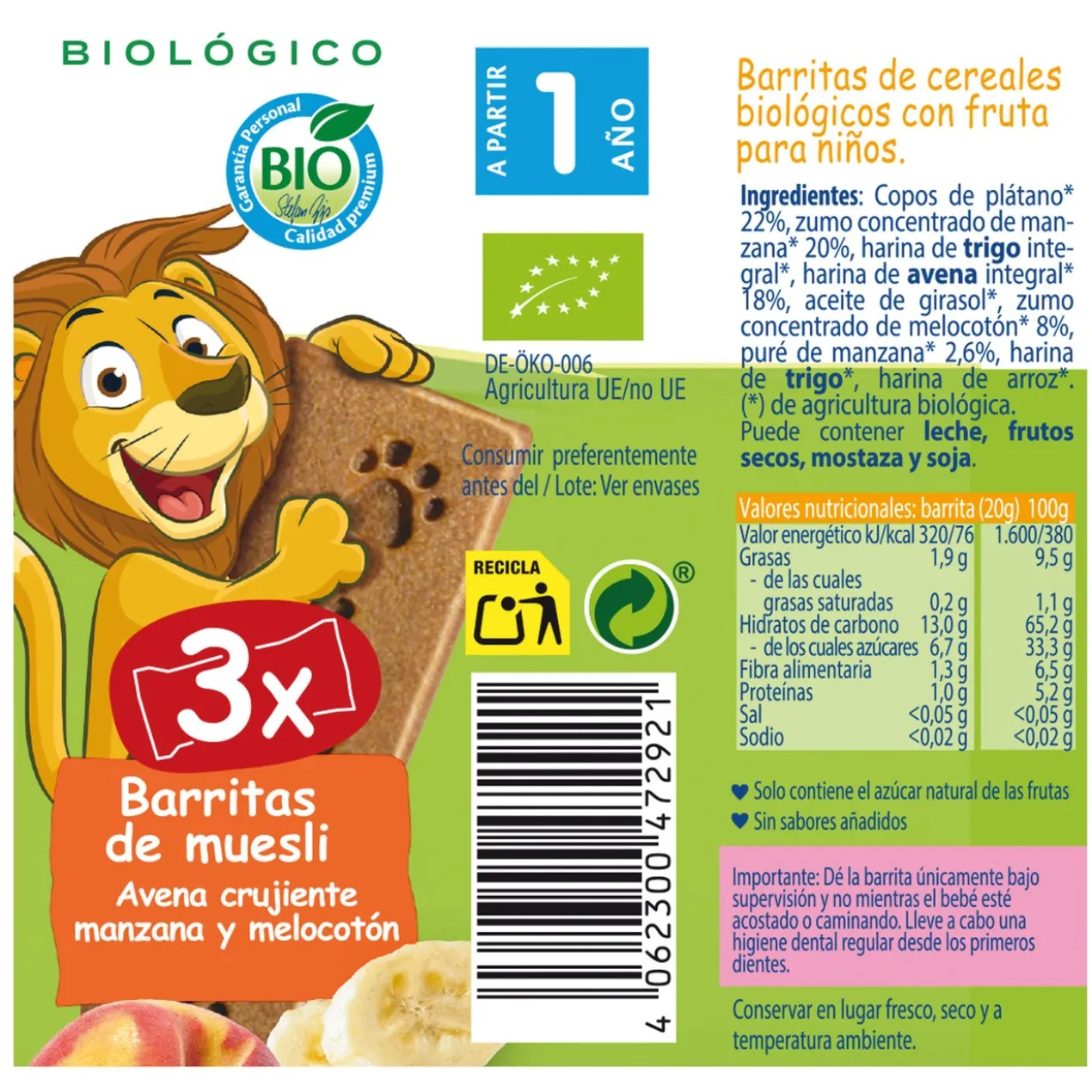 Barres de Muesli Avoine Croquante, Pomme et Pêche