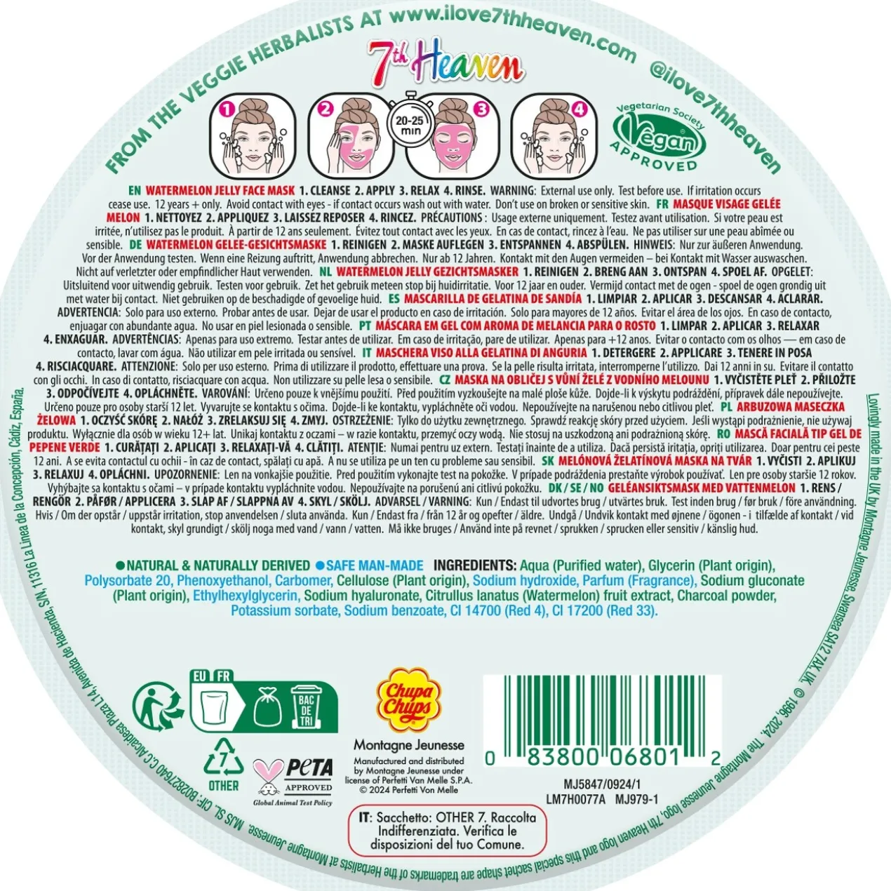 Chupa Chups Masque Visage en Gélatine Pastèque
