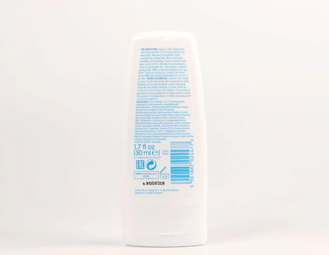 Crème Solaire Visage Antioxydante SPF 50