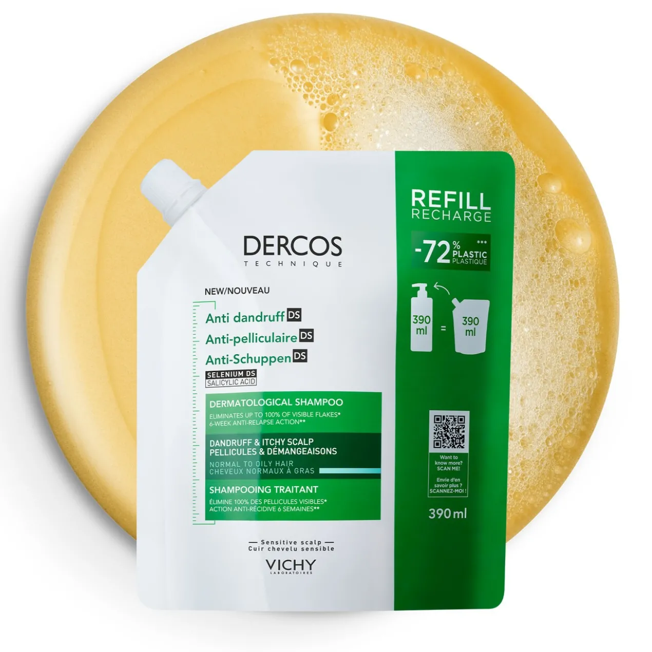 Dercos Technique Shampoing antipelliculaire Ecorefill pour cheveux normaux à gras