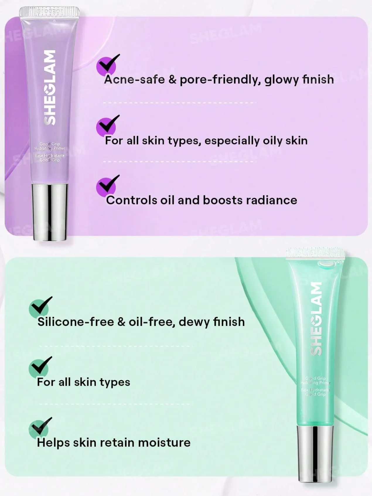 Good Grip Hydrating Primer Blueberry + AHA Prebase Visage Sans Silicone