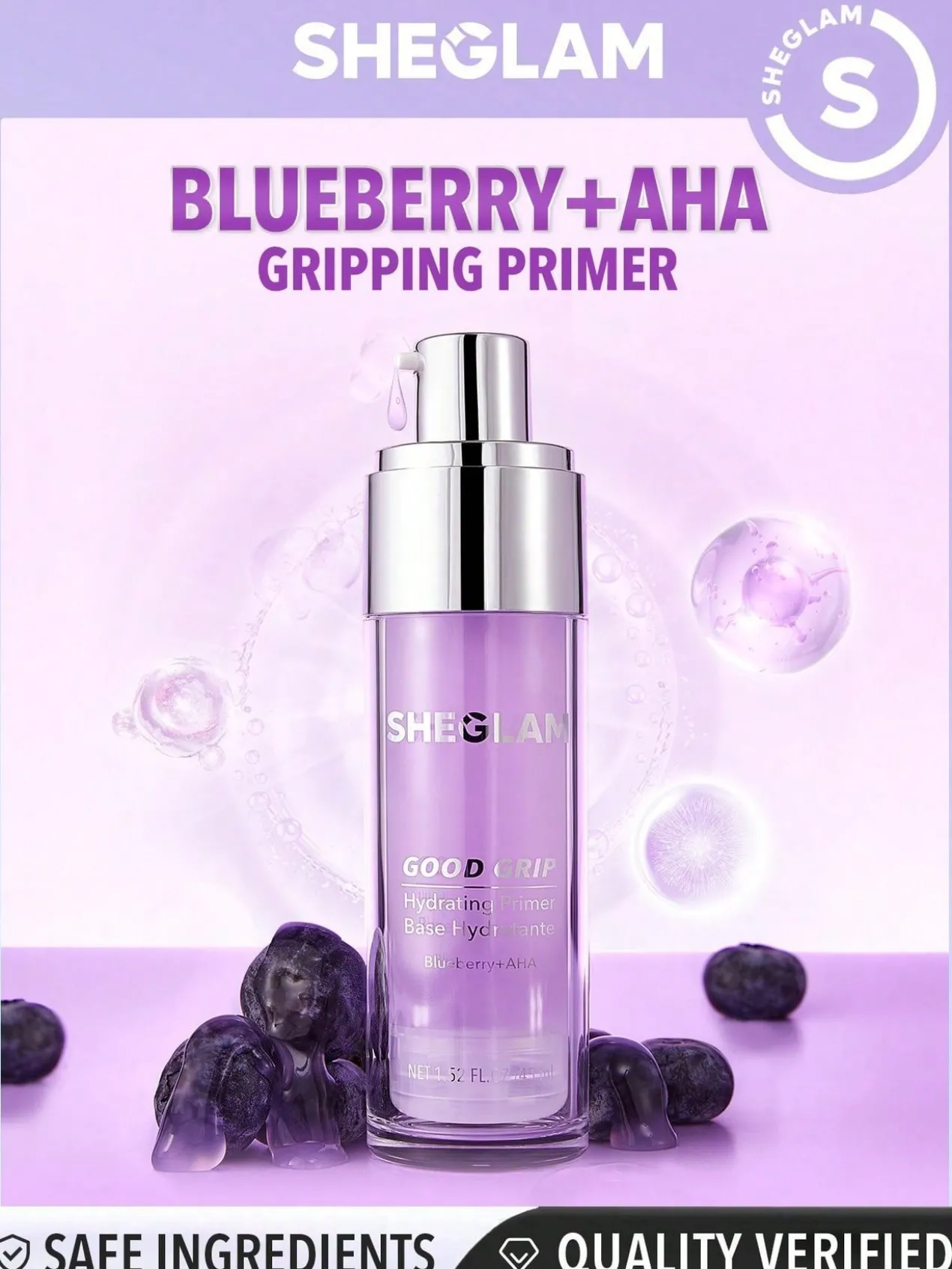 Good Grip Hydrating Primer Blueberry + AHA Prebase Visage Sans Silicone