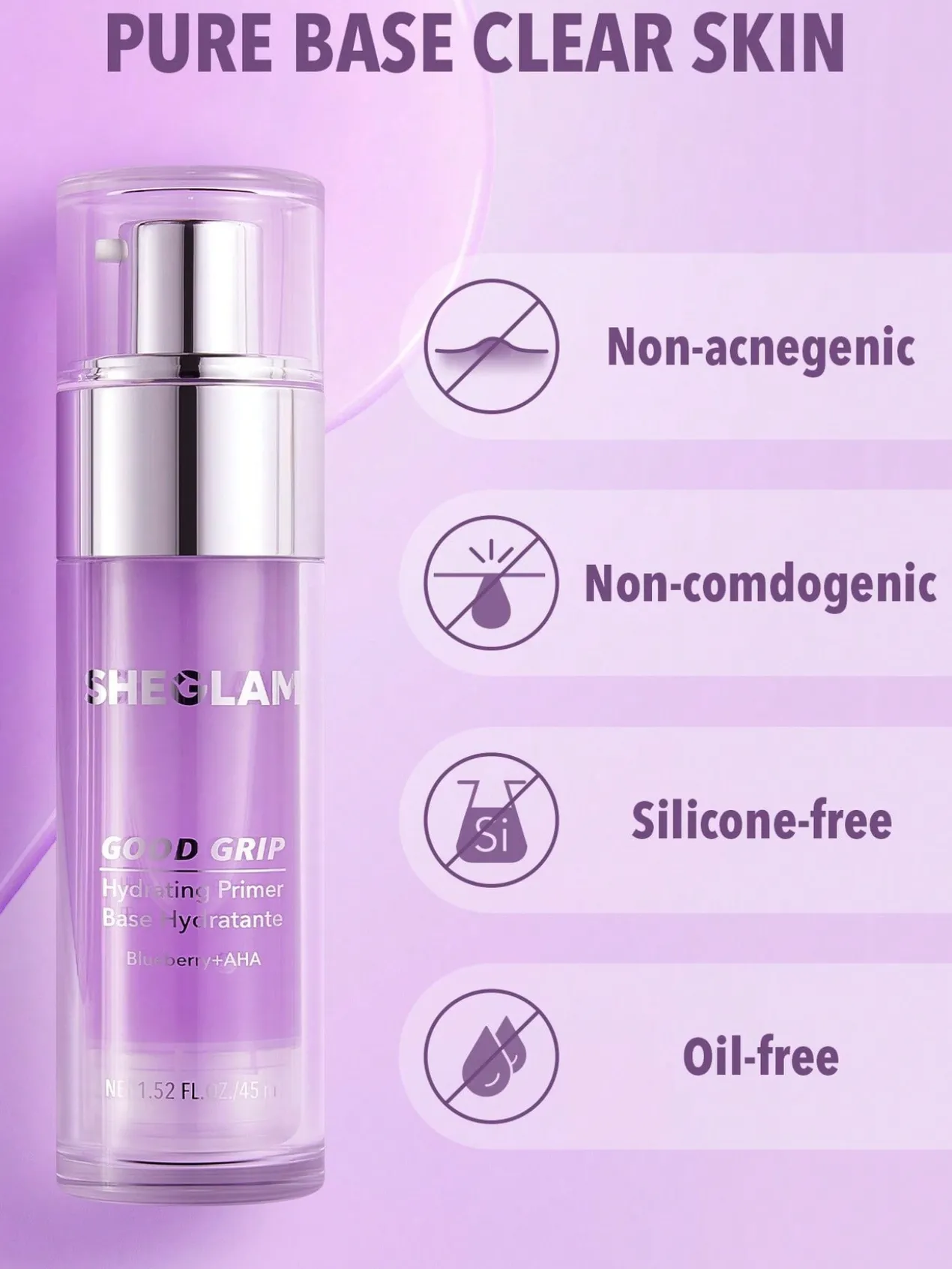 Good Grip Hydrating Primer Blueberry + AHA Prebase Visage Sans Silicone