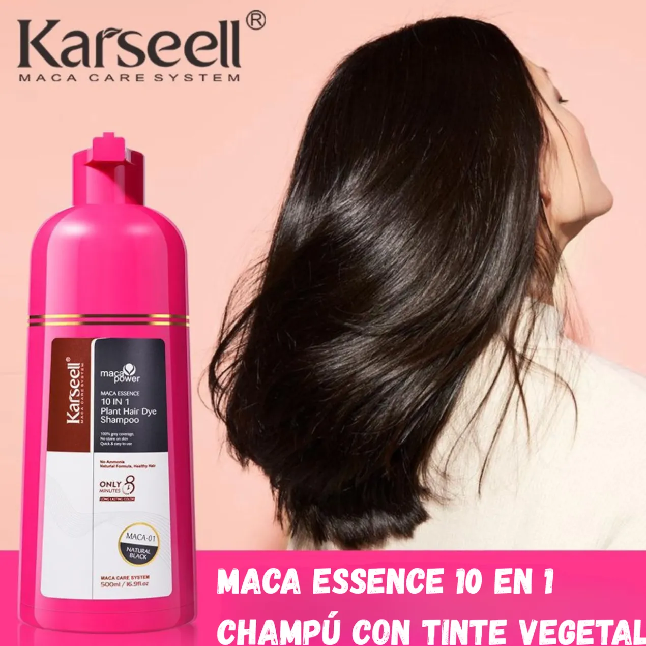 Maca Essence Shampoing Colorant 10 en 1 Noir