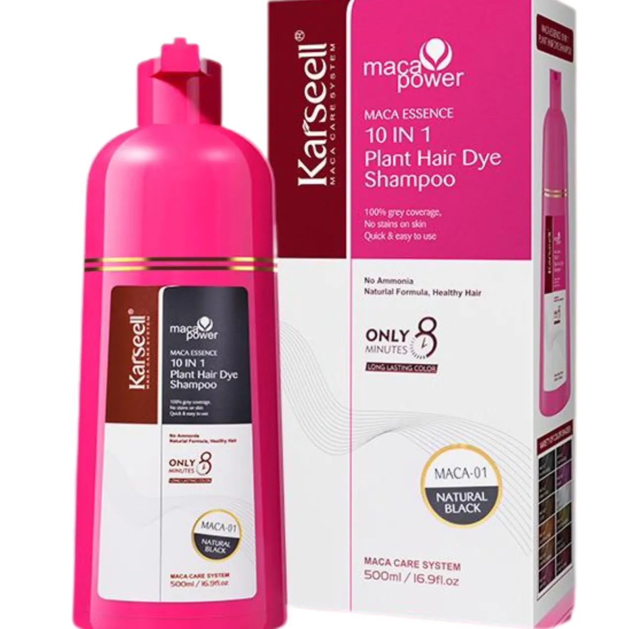 Maca Essence Shampoing Colorant 10 en 1 Noir
