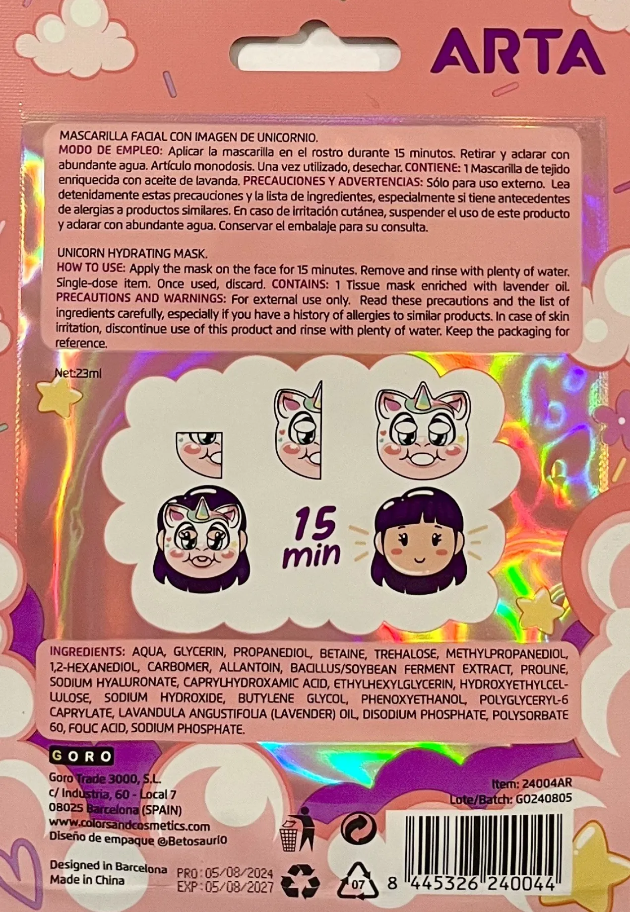 Masque Hydratant pour le Visage Licorne