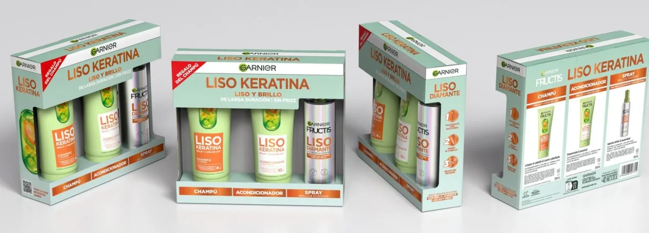 Pack Fructis Liso Keratina Shampoing + Après-shampoing + Spray Liso Diamante