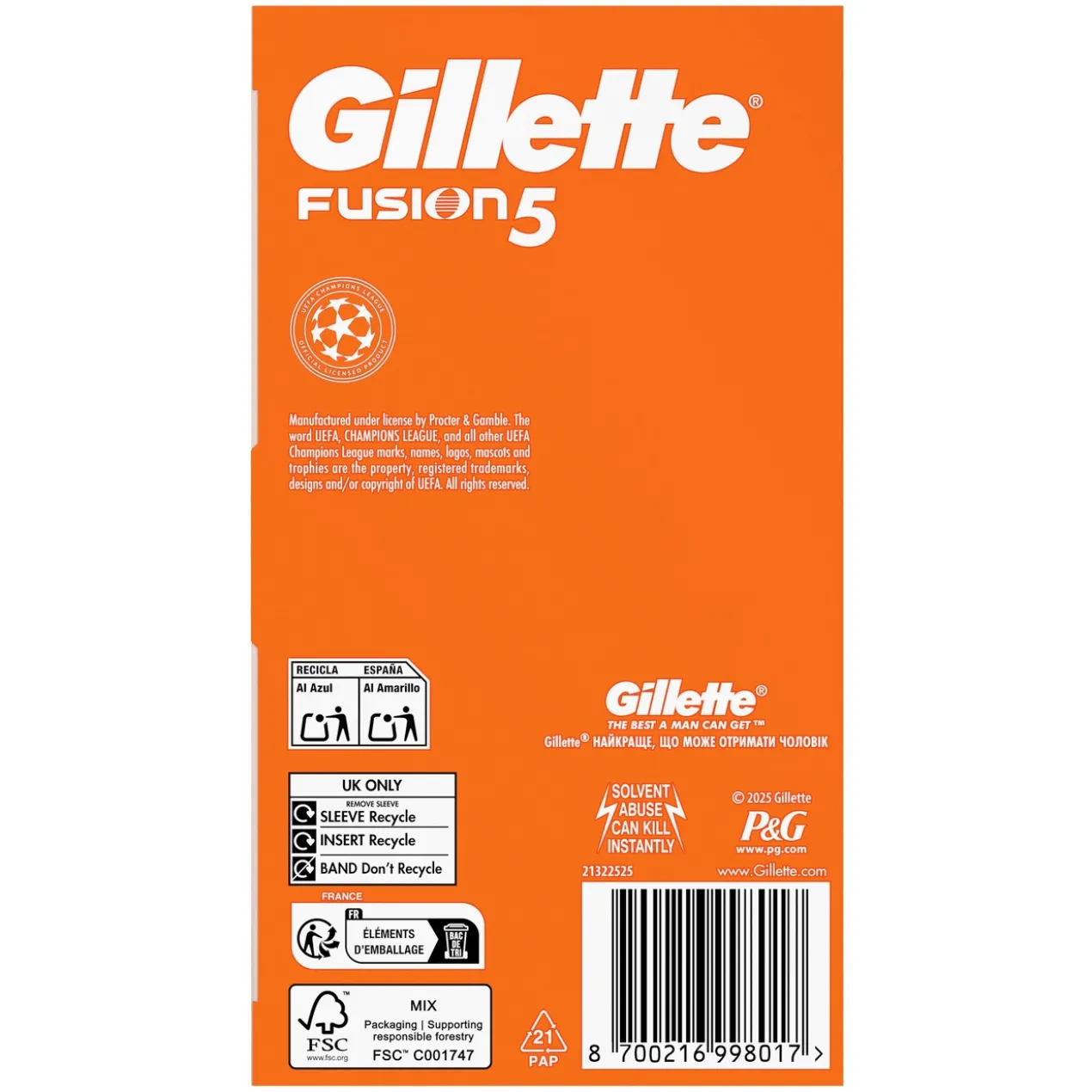 Pack Spécial Gillette Fusion5 Champions League – Rasoir
