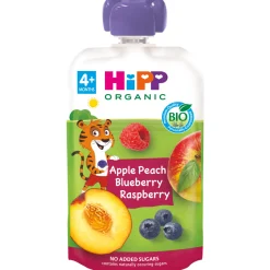 Pouche 100% Fruits Pêche, Pomme et Fruits des Bois BIO