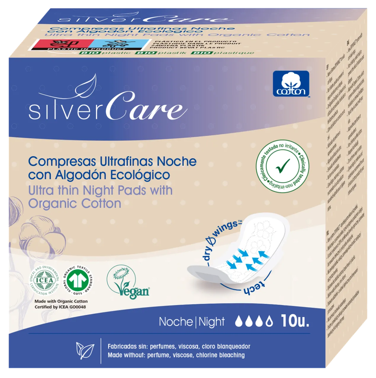 Serviettes hygiéniques écologiques de nuit avec ailes
