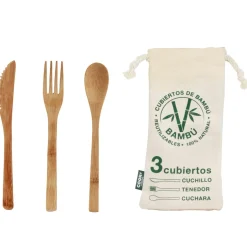 Set de 3 Couverts en Bambou avec Pochette