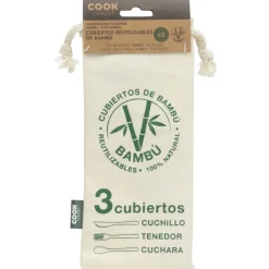 Set de 3 Couverts en Bambou avec Pochette