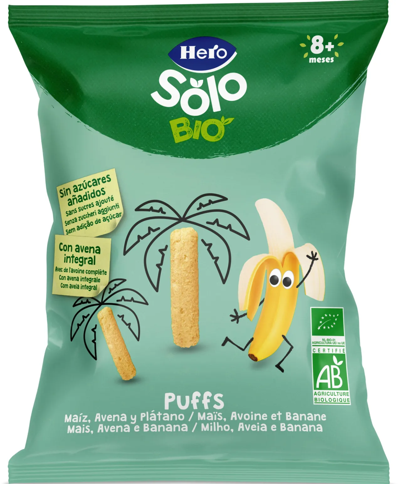 Snacks BIO Puffs Maïs, Avoine Complète et Banane +8 Mois